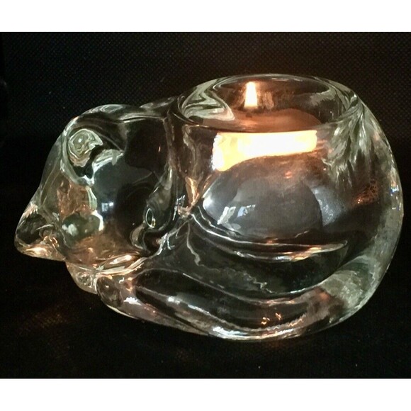 Cat Glass Avon Candle Votive Tea Light Holder Vintage - Picture 3 of 4